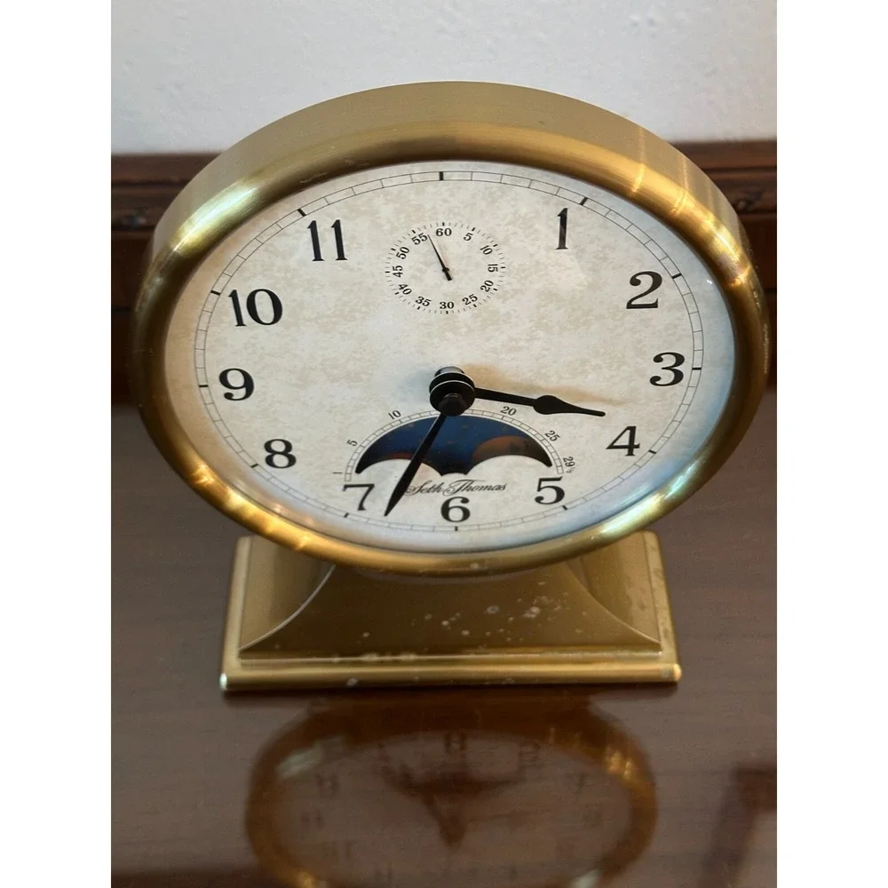 Seth Thomas‎ Metal Case Day Time Night Sun Moon Mantel Desk Clock *READ*